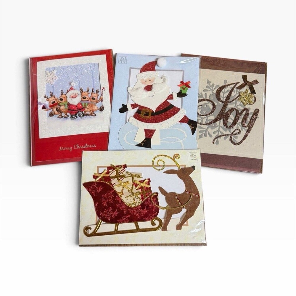 Assorted Christmas Greeting Card Lot, Santa Claus Theme, Multicolor Designs
